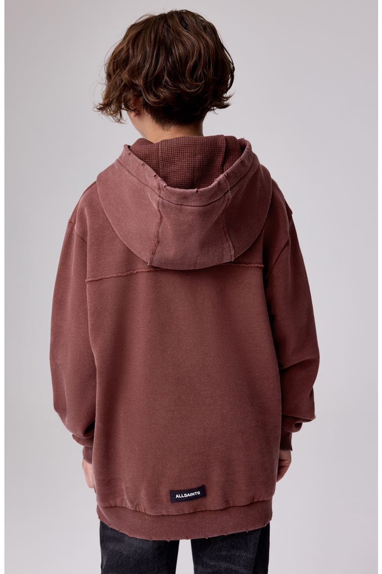 Kids' Distressed Oversize Logo Split Hoodie, Alternate, color, BROWN