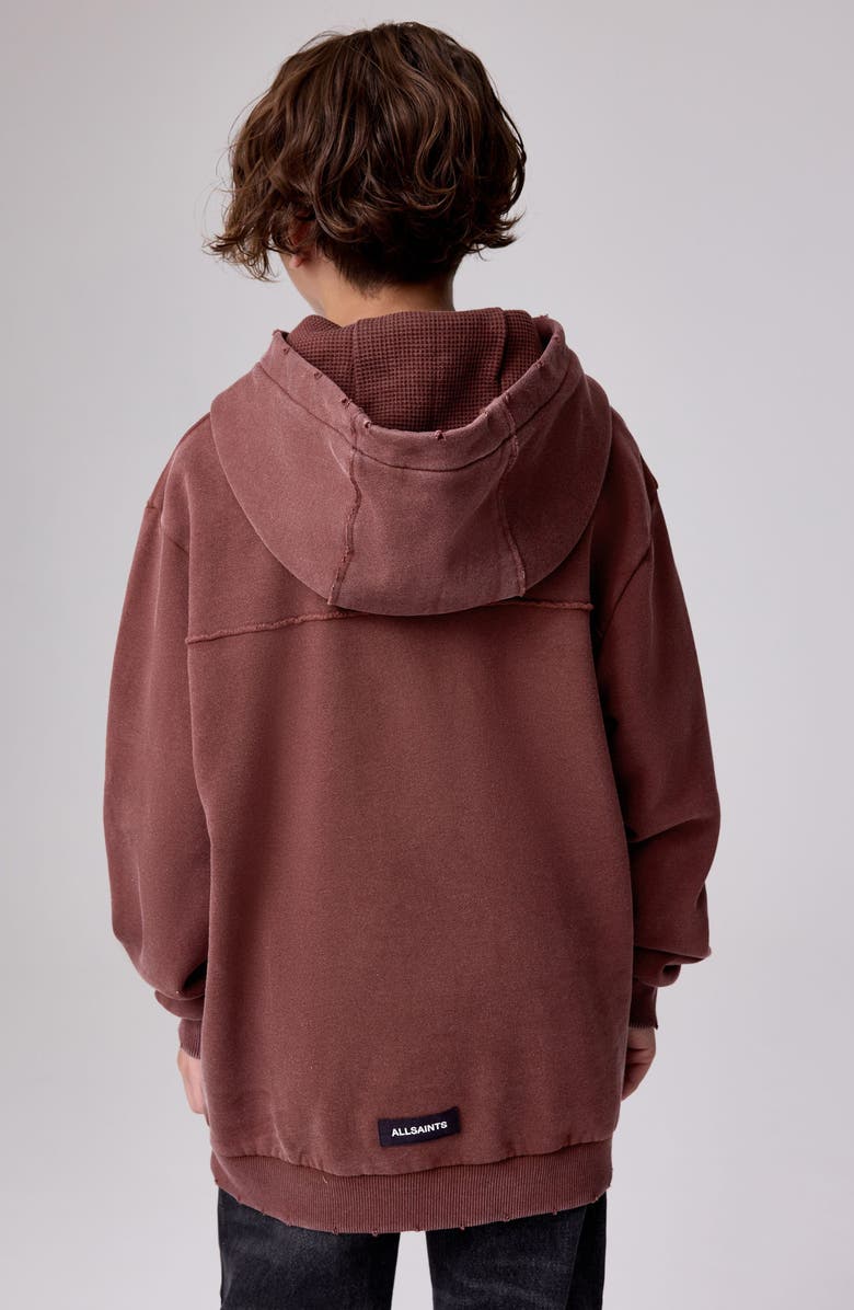 smALLSAINTS by ALLSAINTS Kids' Distressed Oversize Logo Split Hoodie, Alternate, color, Brown