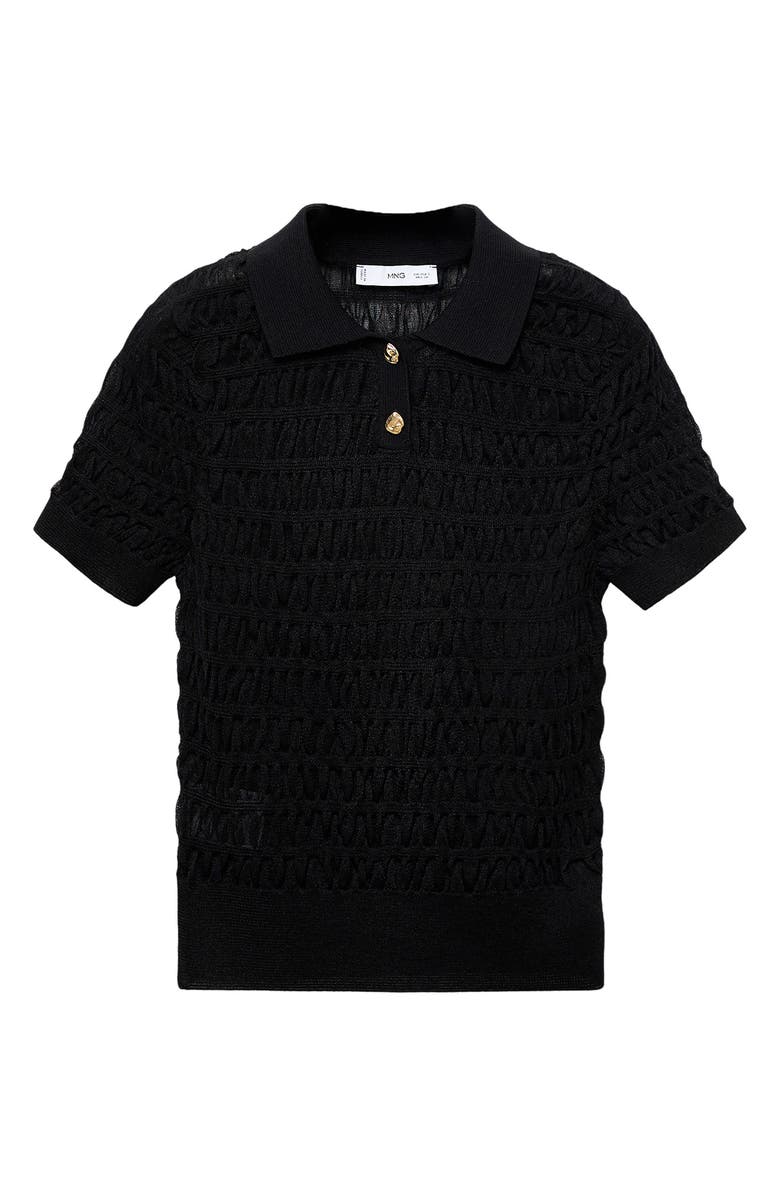 MANGO Textured Short Sleeve Polo Sweater, Alternate, color, Black