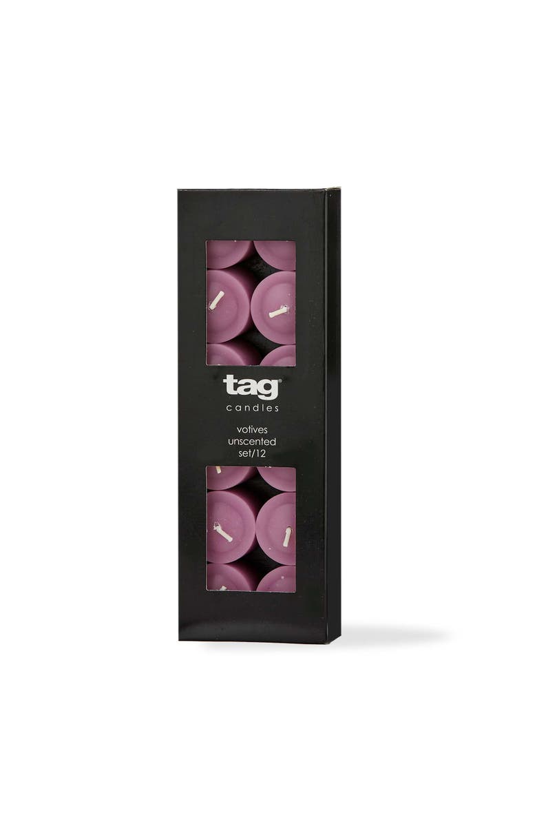 tag Lilac Votive Candles Set of 12 Smokeless Paraffin Wax, Main, color, Purple