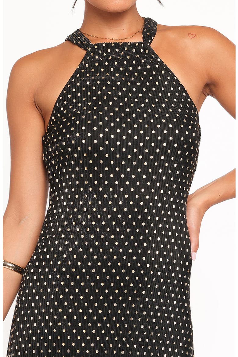 Melody Plissé Metallic Dot Cocktail Dress, Alternate, color, BLACK/ GOLD POLKA DOT