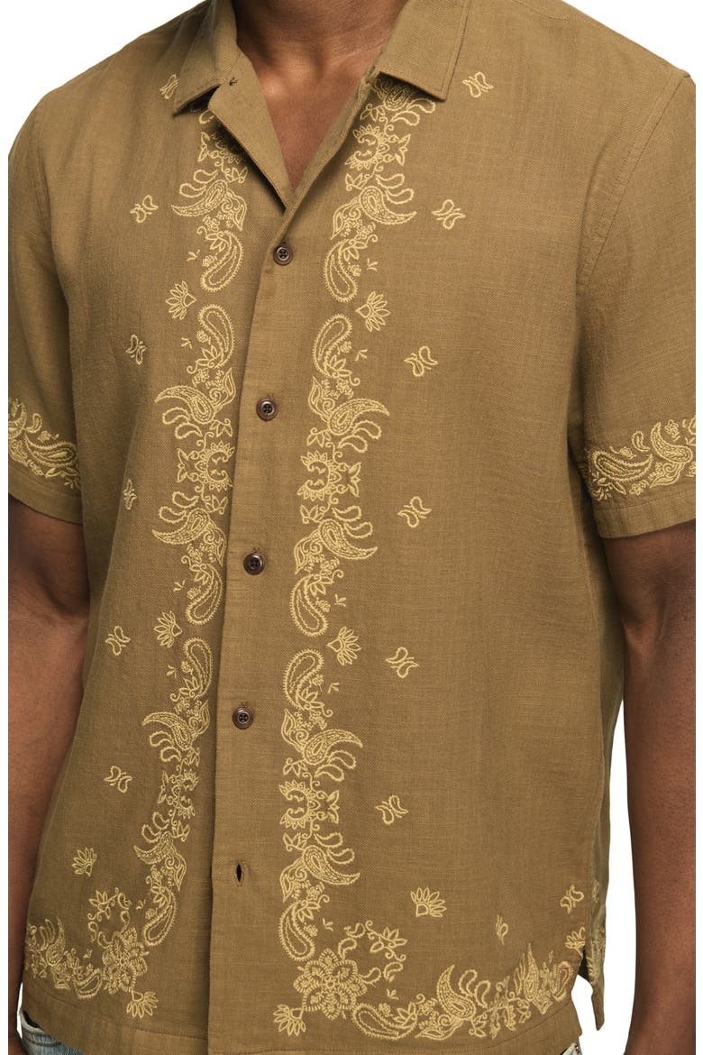 Embroidered Paisley Camp Shirt, Alternate, color, KANGAROO