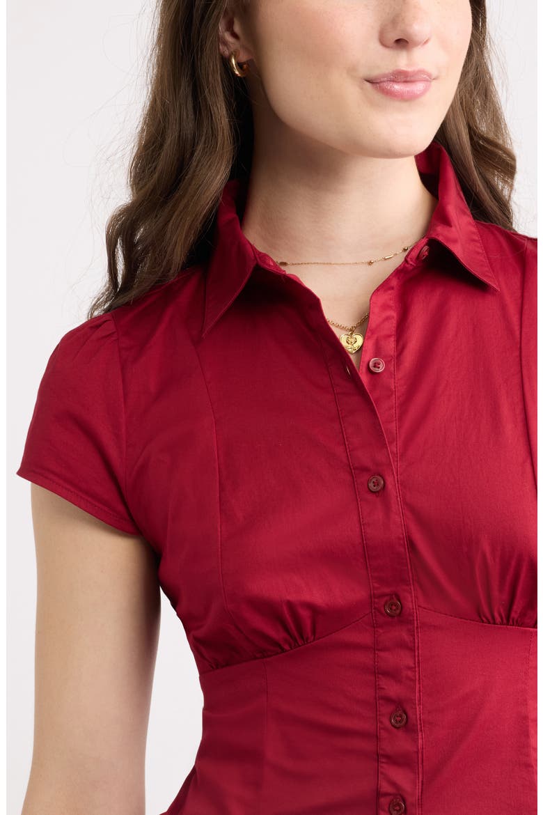 Ruched Empire Waist Button Shirt, Alternate, color, RED CINDER