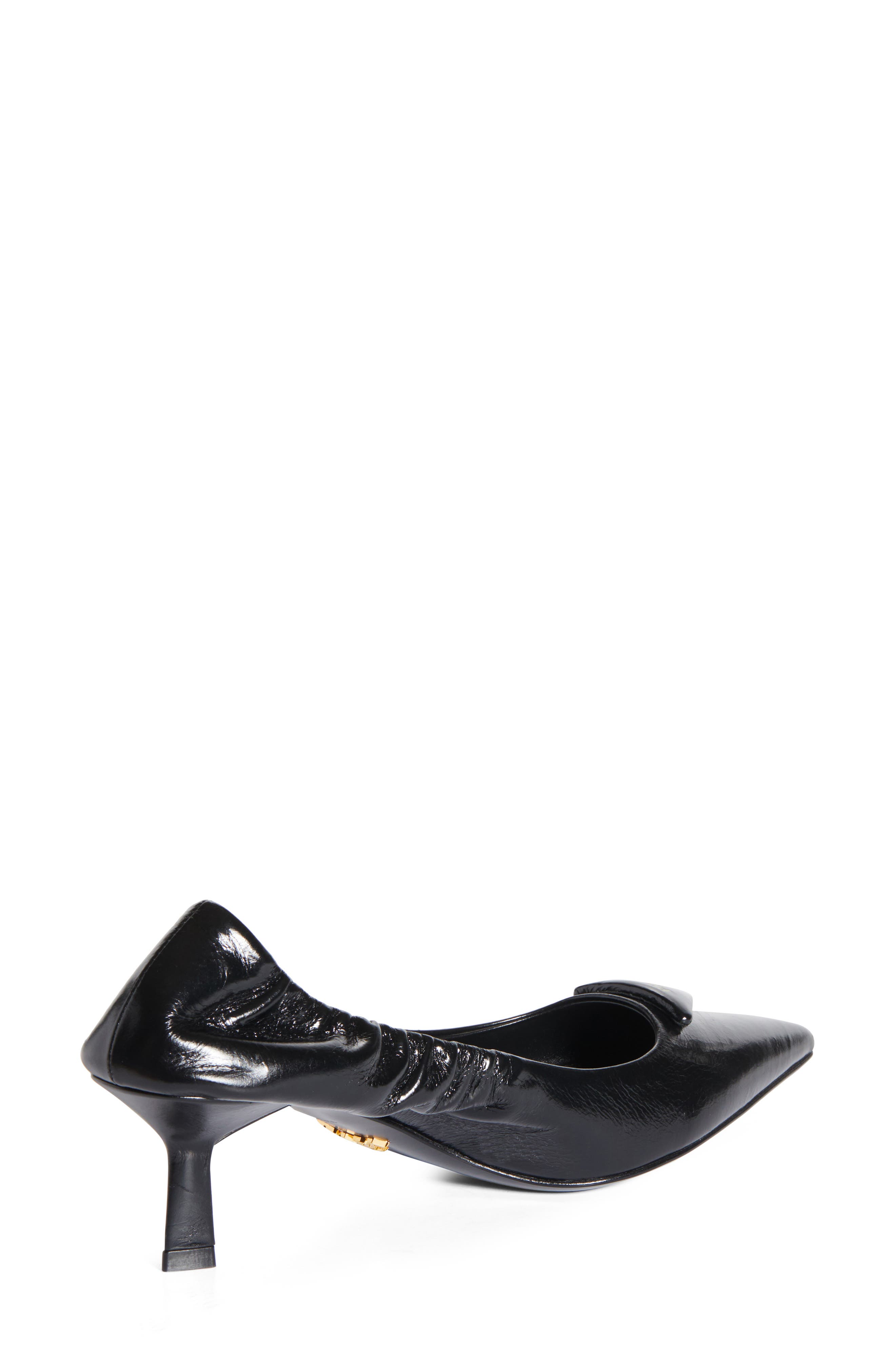 Prada Ruched Logo Kitten Heel Pump, Alternate, color, Nero