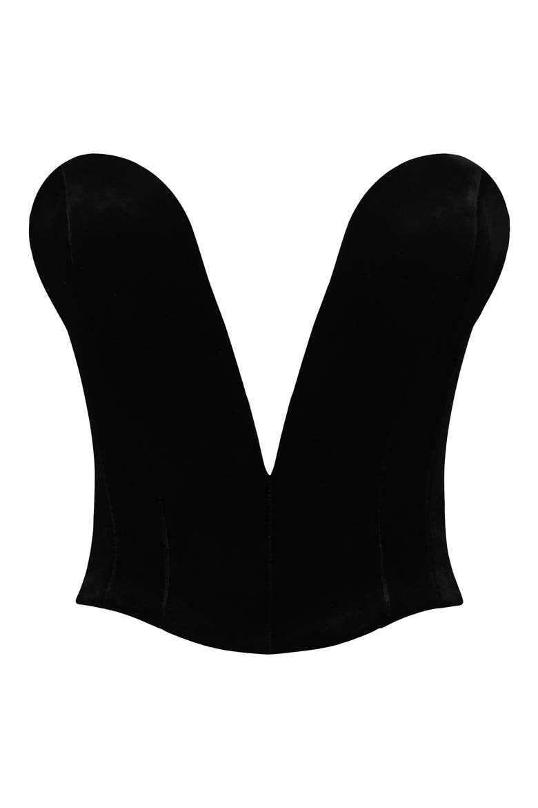 Vienne Plunge Neck Stretch Velvet Corset, Alternate, color, BLACK