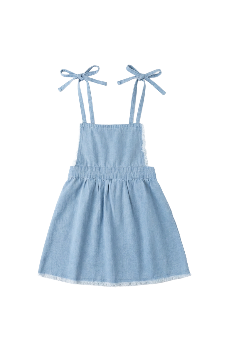 FYI Fringe Tie Strap Denim Jumper Dress, Main, color, Denim