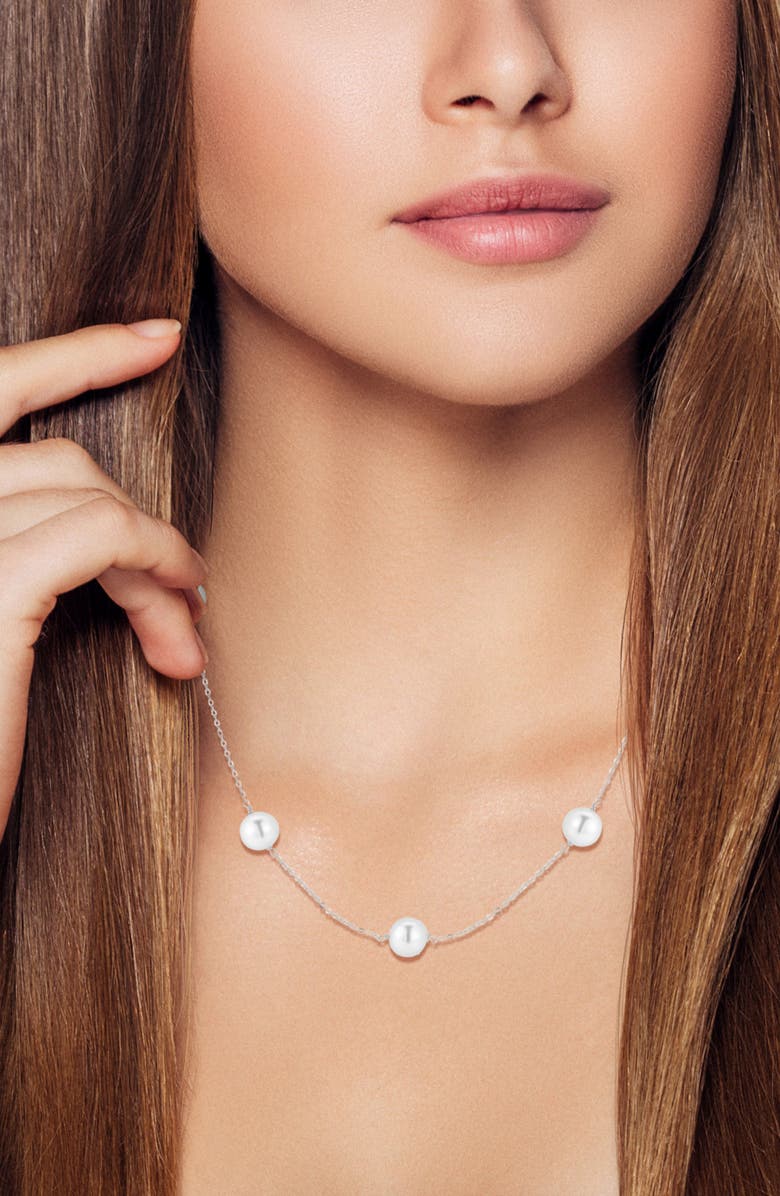 GLAZE JEWELRY 8mm Freshwater Pearl Station Necklace, Alternate, color, Silver