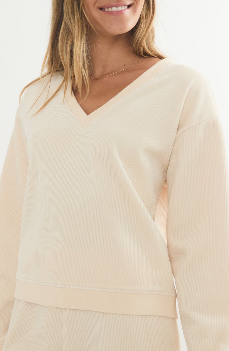 Marine Layer Rib Velour V-Neck Sweatshirt, Alternate, color, Cream