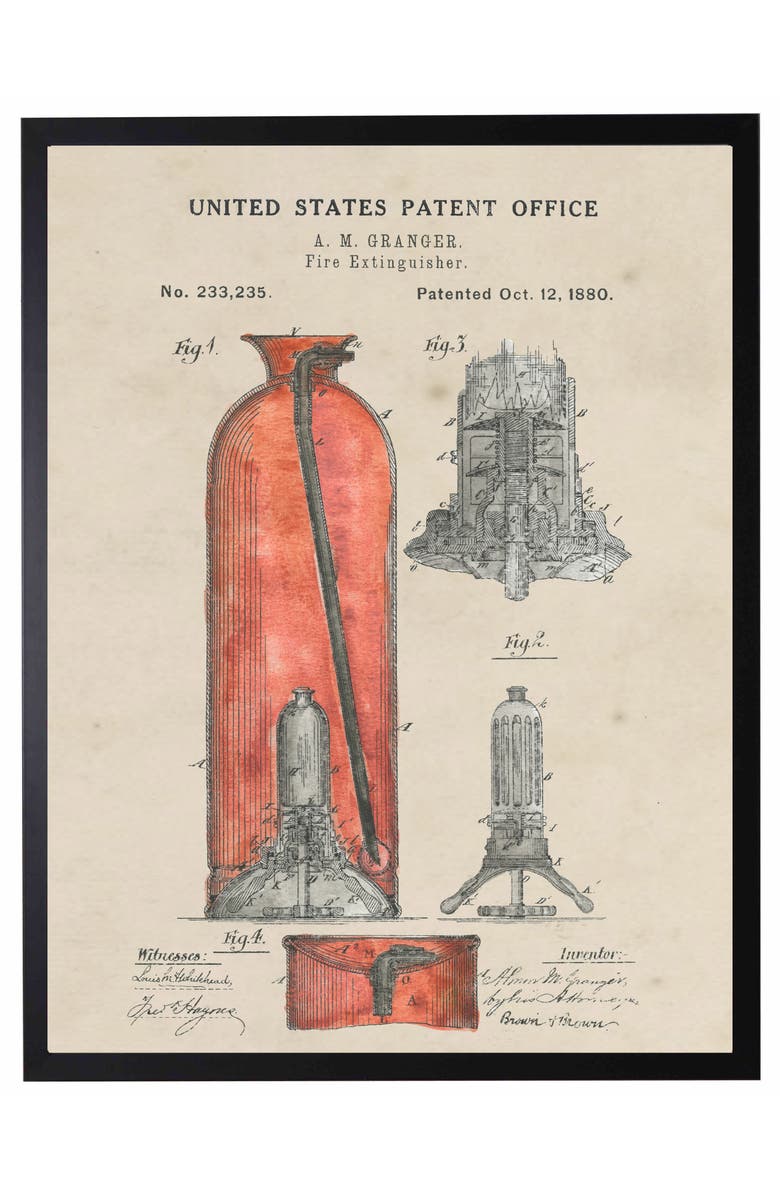 Antique Curiosities Fire Extinguisher Patent in Black Frame, Main, color, NO COLOR