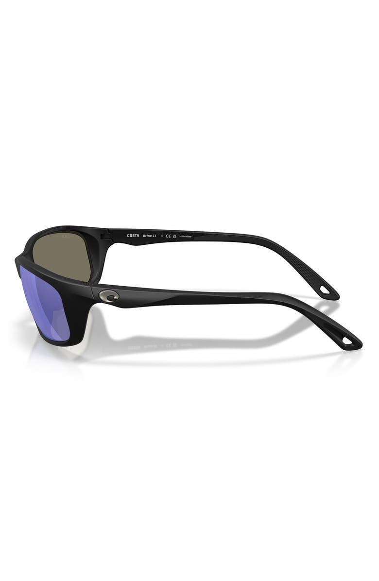 Costa Del Mar Brine II 59mm Polarized Rectangular Sunglasses, Alternate, color, Matte Black / Blue Mirror 580G