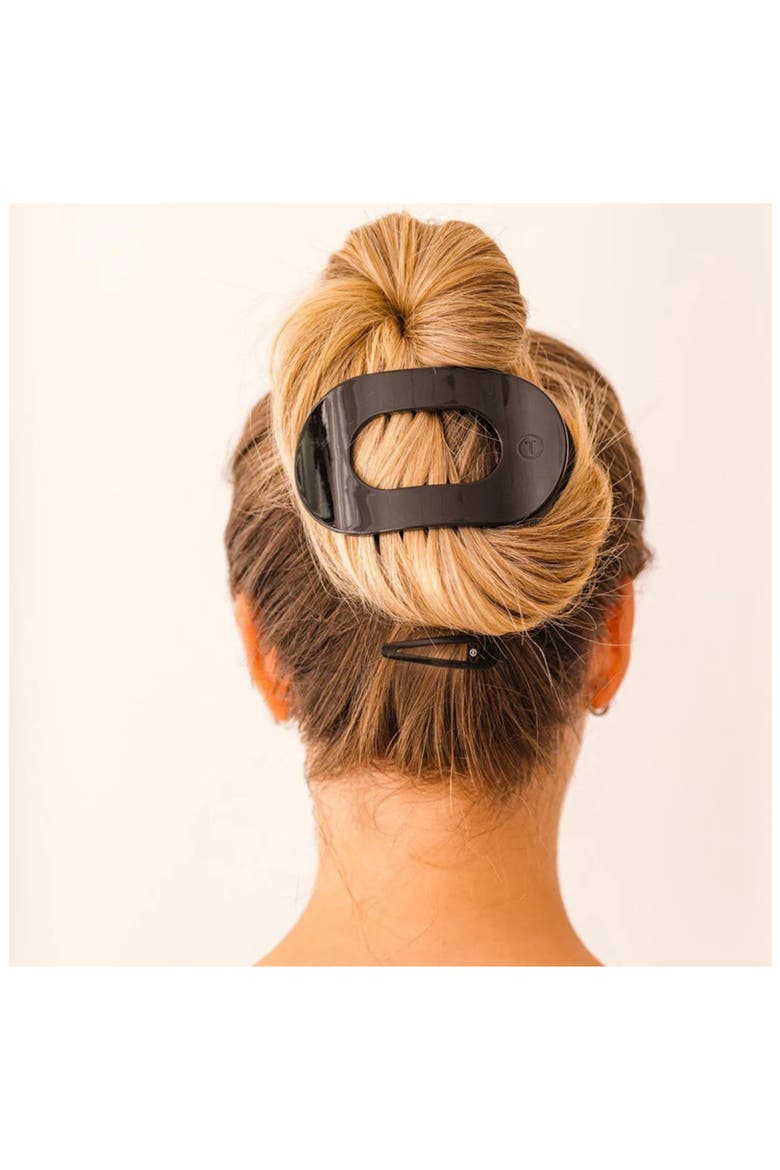 Large Flat Round Hair Clip, Alternate, color, JET BLACK