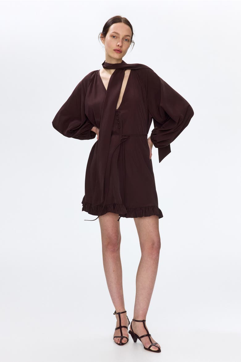 Scarf-detail Dress, Main, color, Dark brown