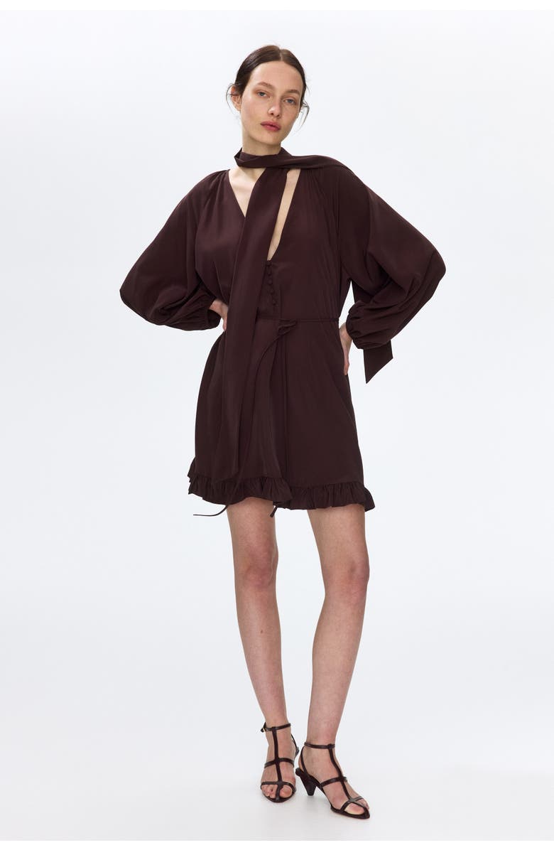 H&M Scarf-detail Dress, Alternate, color, Dark Brown