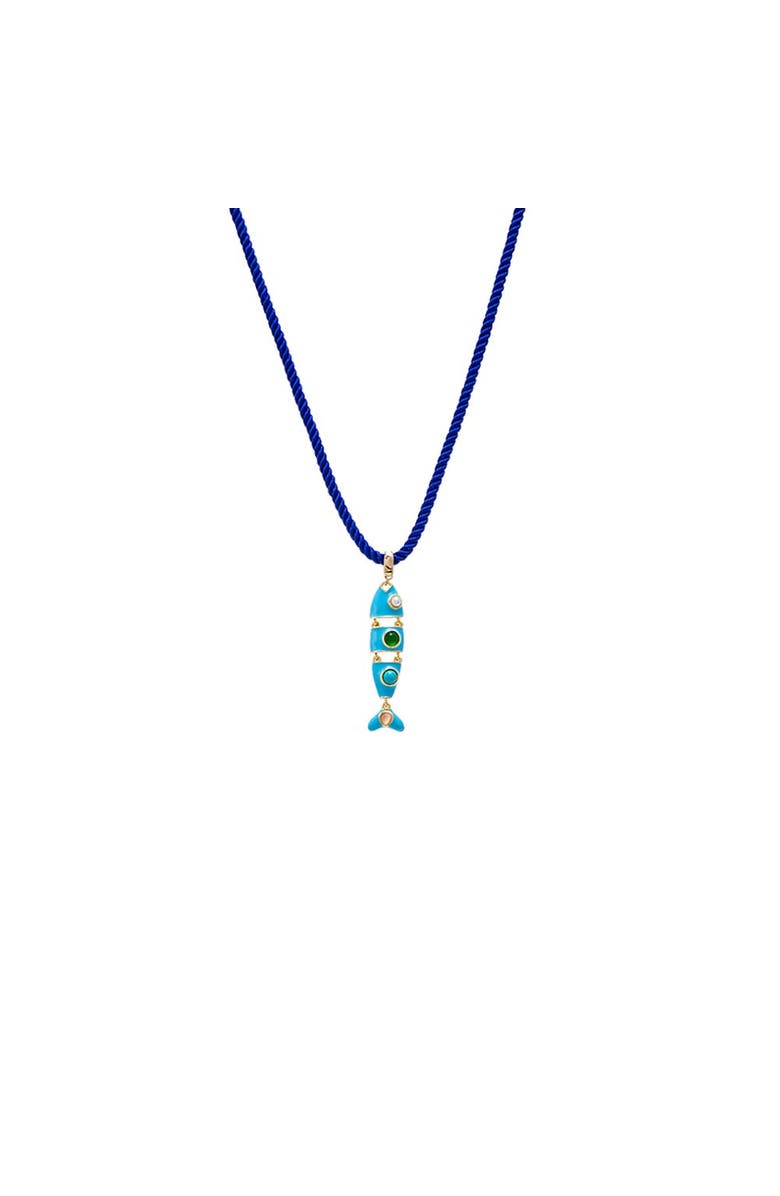 BY ADINA EDEN Turquoise Enamel Fish Pendant Rope Necklace, Main, color, Turquoise