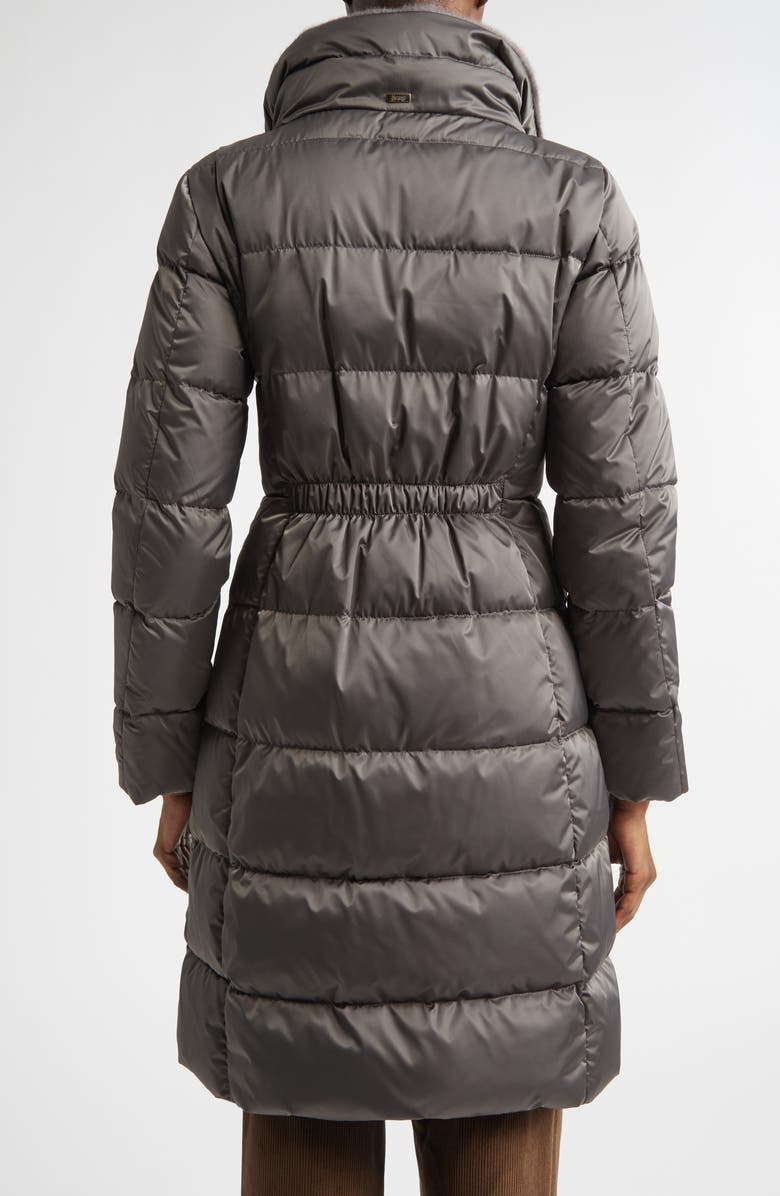 Herno Faux Fur Trim Satin Down Coat, Alternate, color, Antracite