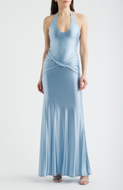 Soraya Halter Neck Satin Jersey Gown