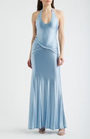 Delfi Collective Soraya Halter Neck Satin Jersey Gown