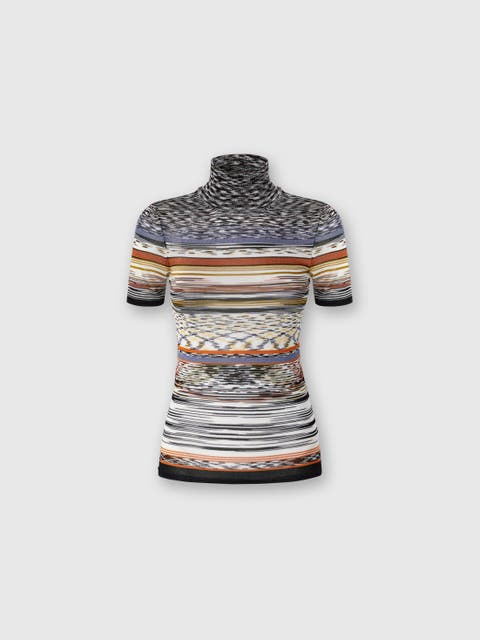 Mock Neck Sweater In Striped Knit