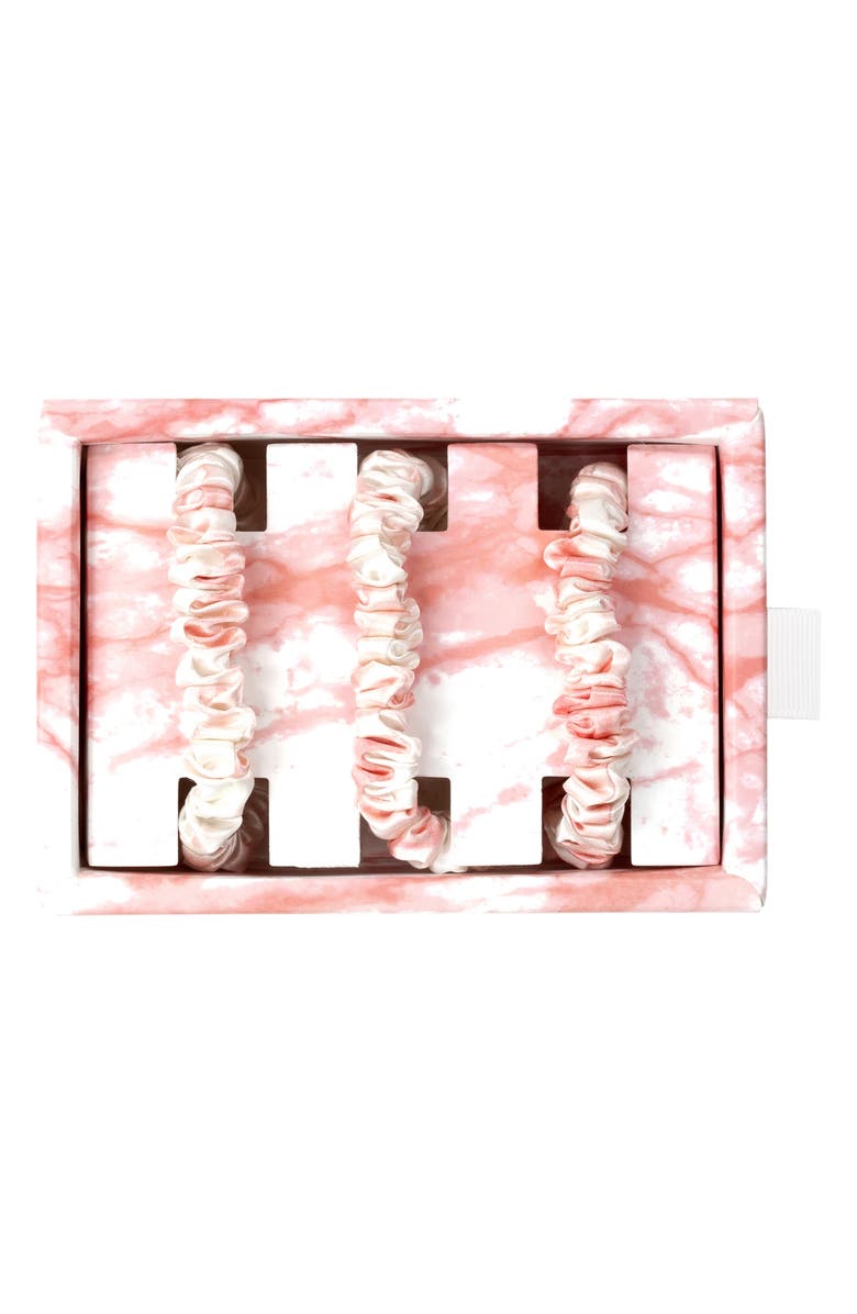 BLISSY 3-Pack Skinny Silk Scrunchies, Alternate, color, Rose White Marble