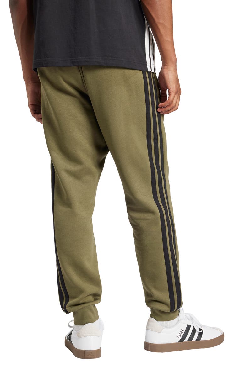 adidas Essential 3-Stripes Fleece Joggers, Alternate, color, Olive Strata/ Black