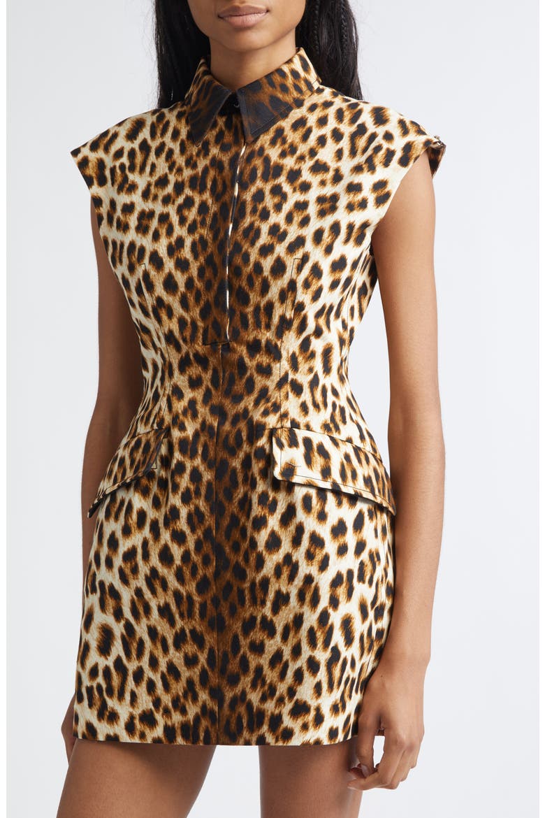 Lonza Leopard Print Fitted Cotton Minidress, Alternate, color, CAMEL