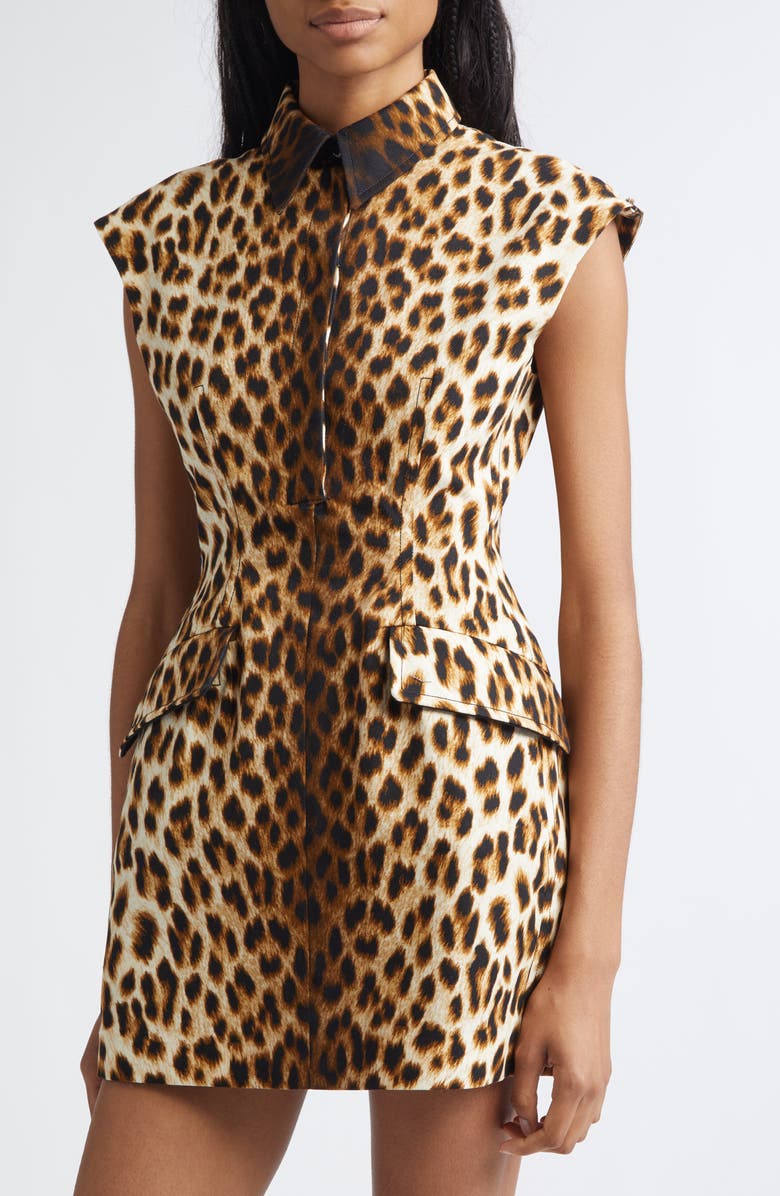 SPORTMAX Lonza Leopard Print Fitted Cotton Minidress, Alternate, color, Camel
