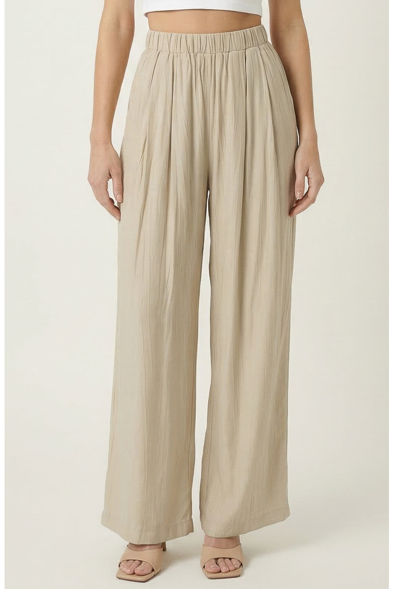 Elastic Waist Flowing Wide Leg Pants, Main, color, Beige