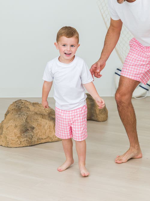 Ruggedbutts Toddler Boys Upf50+ Swim Trunks In Bubblegum Pink Gingham