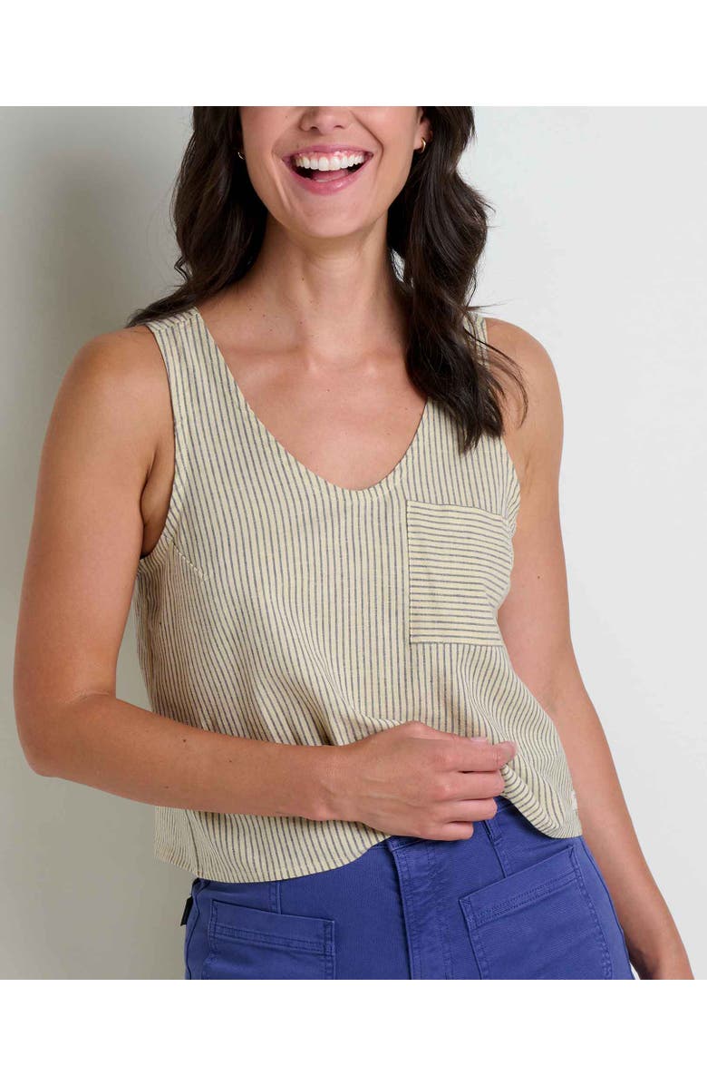 Toad & Co Women's Taj Hemp Button Back Tank, Alternate, color, Barley Railroad Stripe