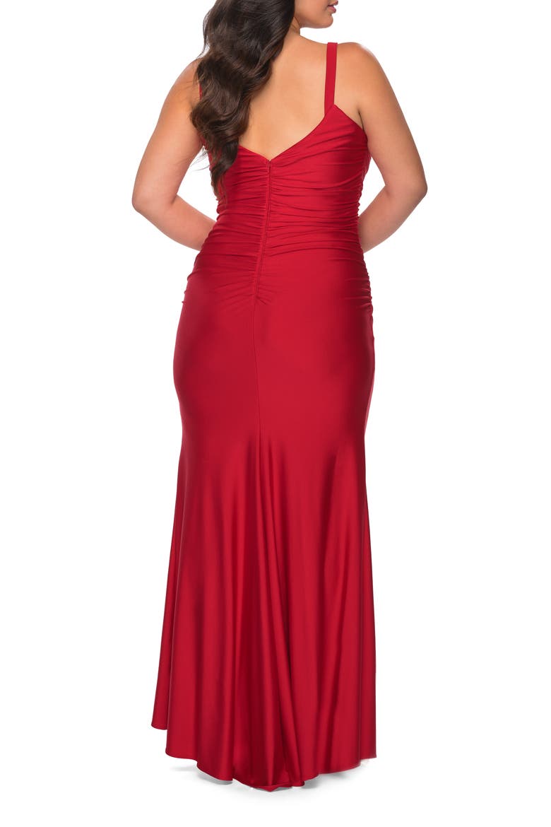 Long Ruched Plus Size Jersey Dress, Alternate, color, Red