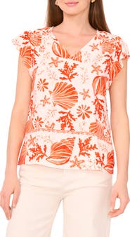 Vince Camuto Flutter Sleeve Challis Top