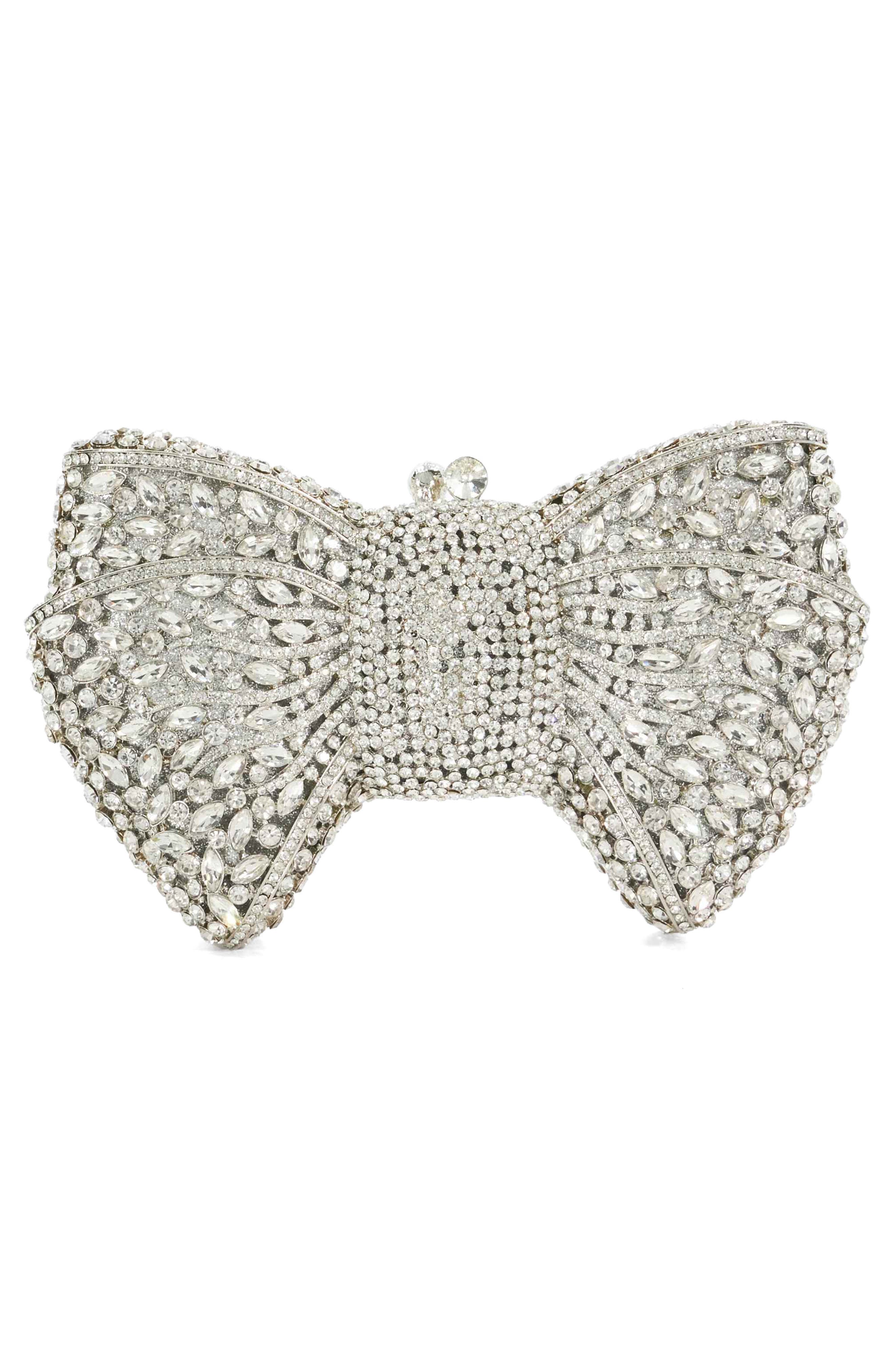 Enchant Crystal Bow Clutch, Alternate, color, SILVER