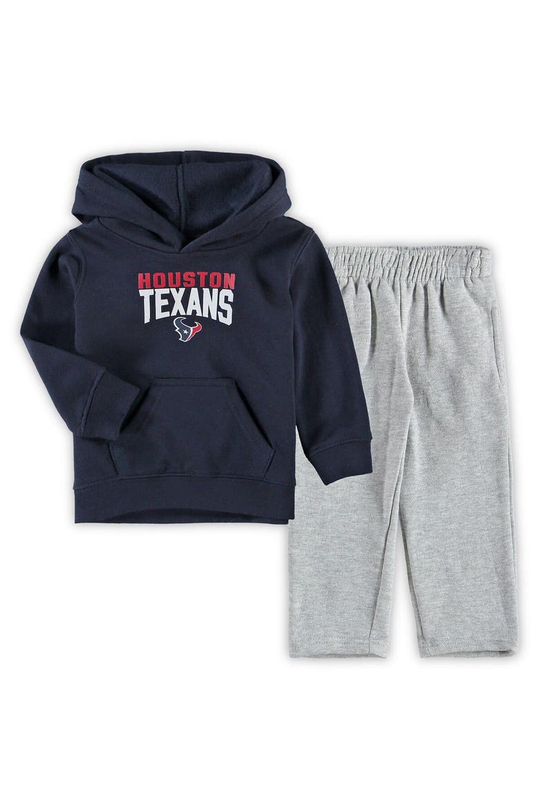 Toddler Navy/Heathered Gray Houston Texans Fan Flare Pullover Hoodie & Sweatpants Set, Main, color, Navy
