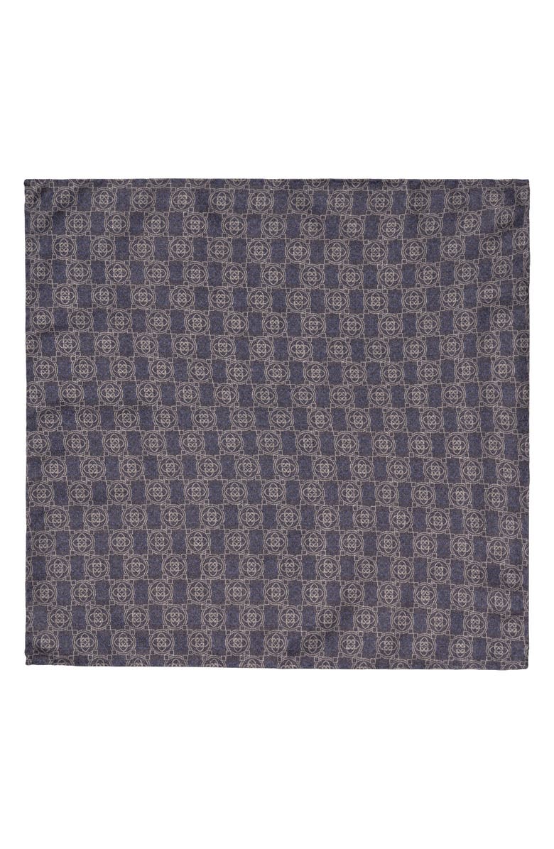 Eton Reversible Medallion Print Wool Flannel Pocket Square, Alternate, color, Medium Brown