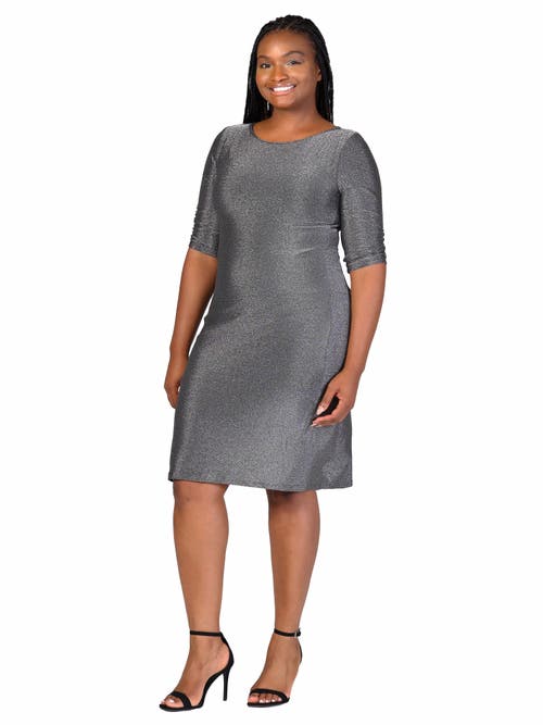 24seven Comfort Apparel Elbow Length Sleeve Shimmer Bodycon Mini Party Dress In Silver