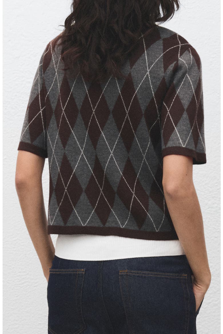 Rombus Argyle Plaid Short Sleeve Sweater, Alternate, color, GREY