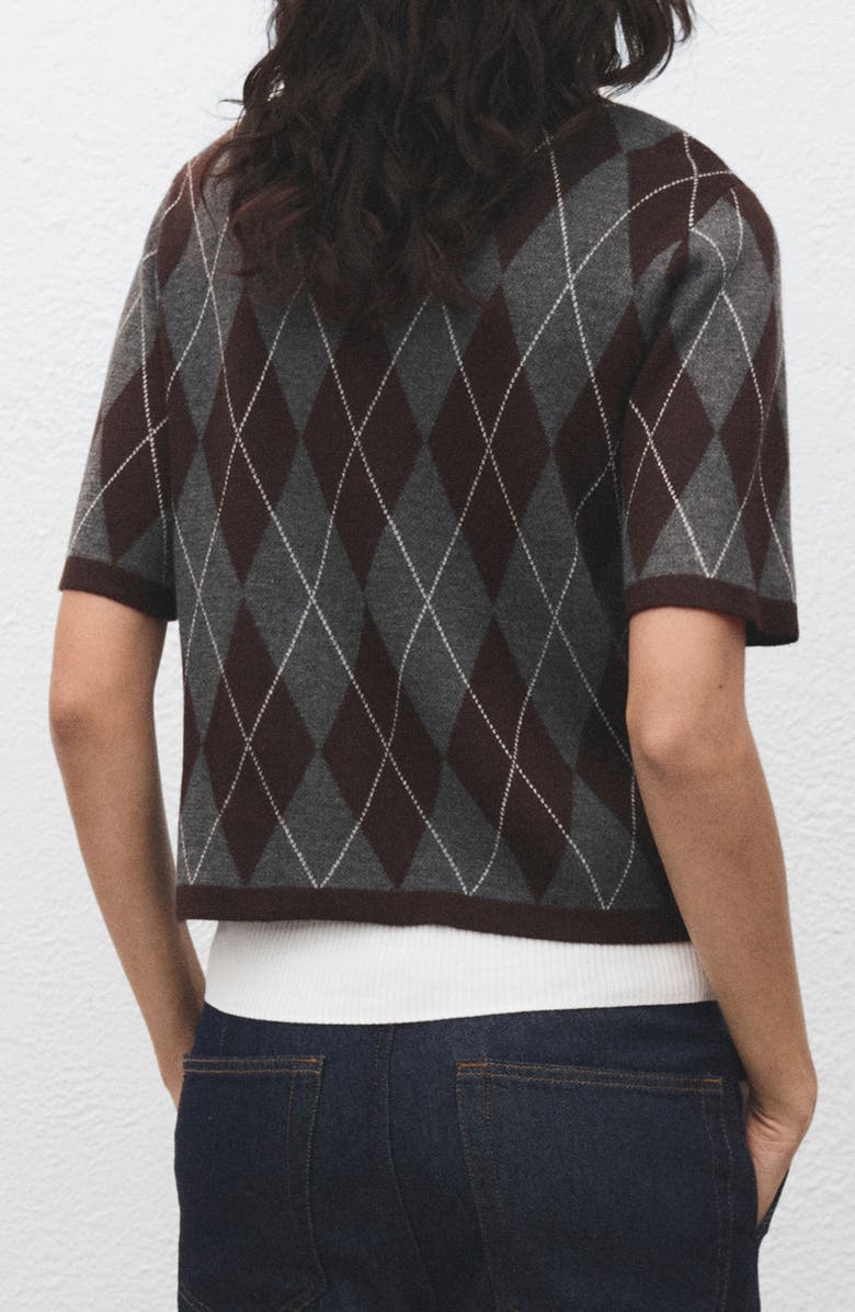 MANGO Rombus Argyle Plaid Short Sleeve Sweater, Alternate, color, Grey
