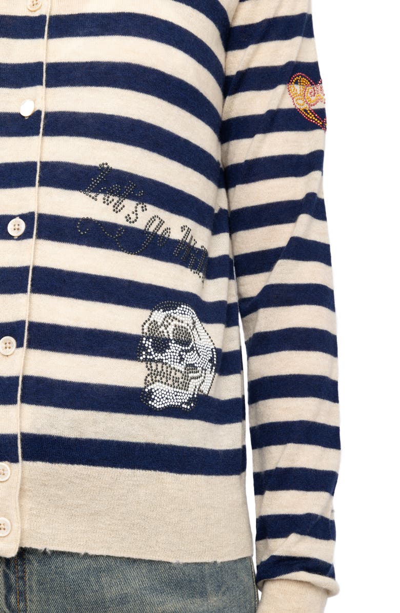Zadig & Voltaire Missya Embellished Stripe Cashmere Cardigan, Alternate, color, Marine
