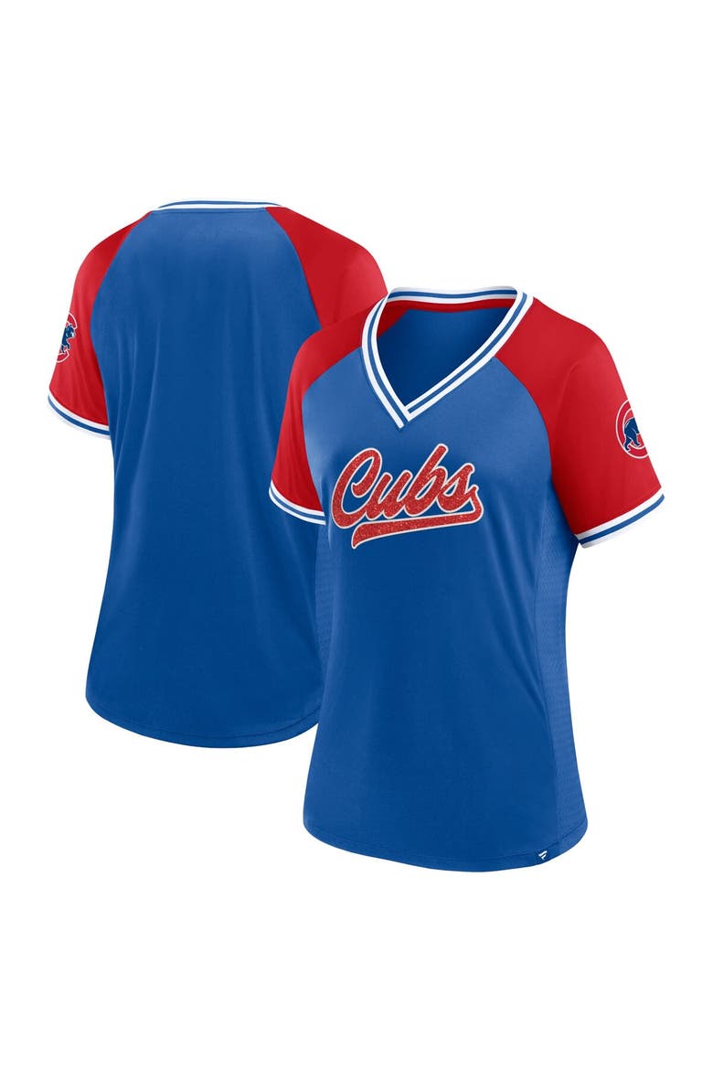 Women's Fanatics Branded Royal Chicago Cubs Glitz & Glam League Diva Raglan V-Neck T-Shirt, Alternate, color, Royal