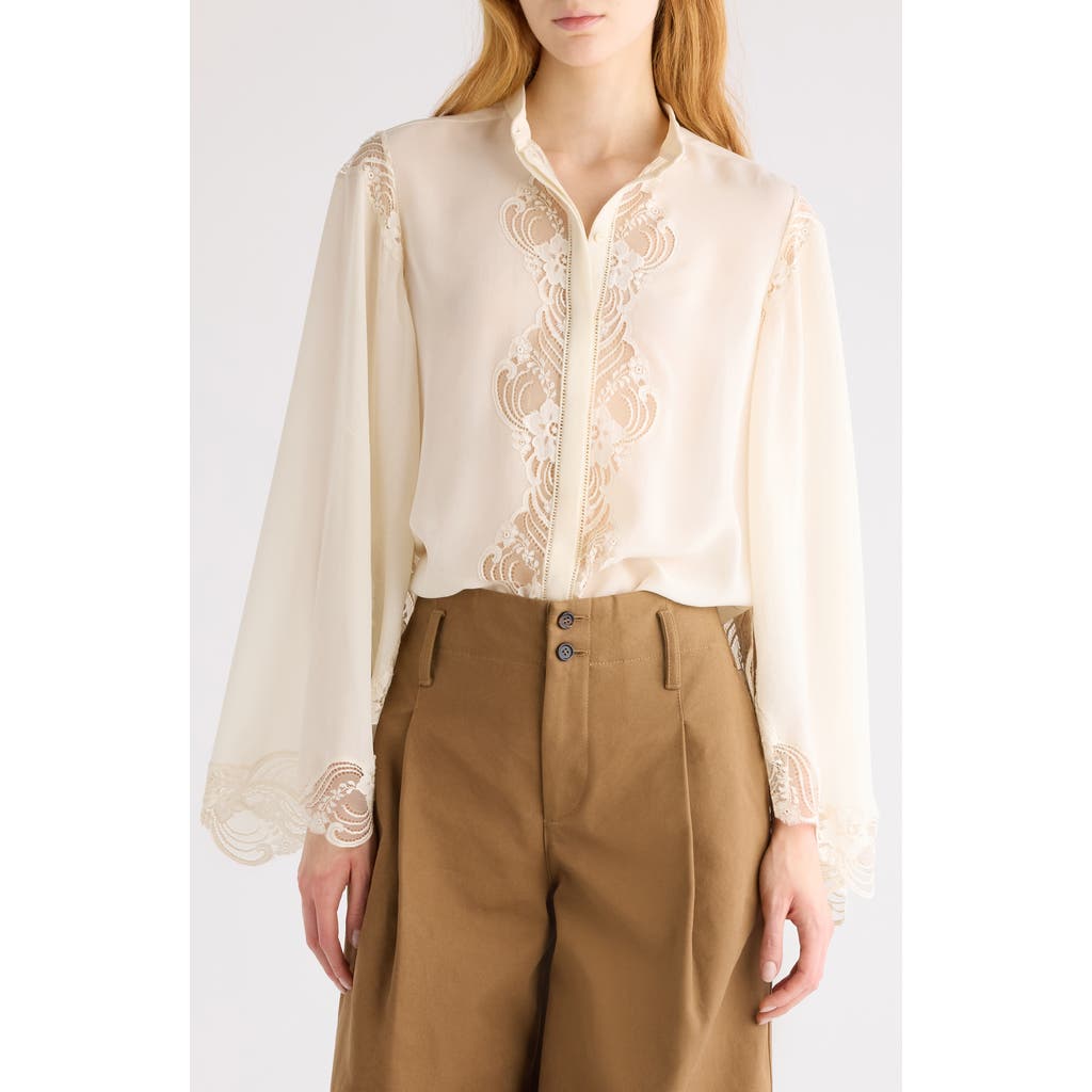 Chloé Silk Georgette & Lace Shirt In White