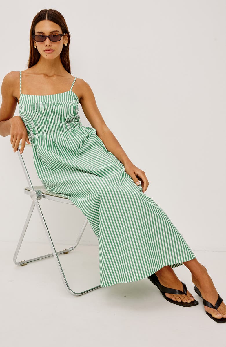 Rails Primrose Stripe Smocked Bodice A-Line Dress, Alternate, color, Emerald Stripe