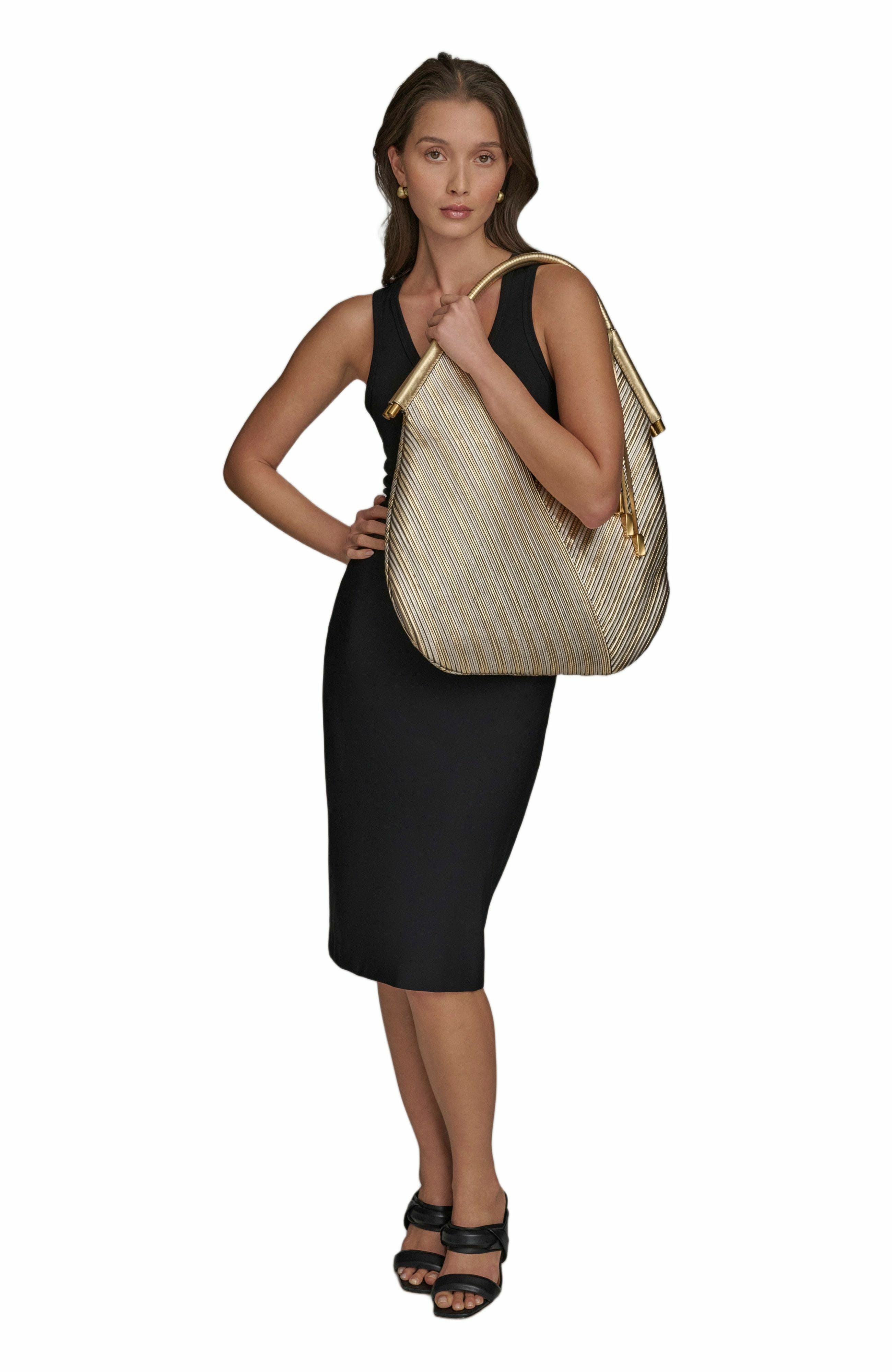 Donna Karan New York Baldwin Large Metallic Shoulder Bag, Alternate, color, Gold