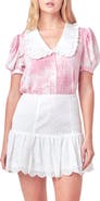 Free the Roses Tie Dye Swiss Dot Ruffle Collar Shirt