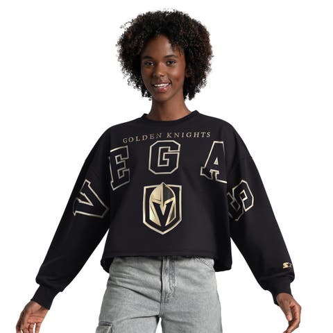 Women's Starter  Black Vegas Golden Knights Bleachers Cropped Drop Shoulder Sweatshirt