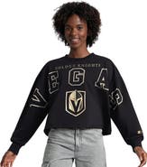 STARTER Women's Starter  Black Vegas Golden Knights Bleachers Cropped Drop Shoulder Sweatshirt
