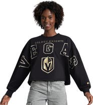 STARTER Women's Starter  Black Vegas Golden Knights Bleachers Cropped Drop Shoulder Sweatshirt