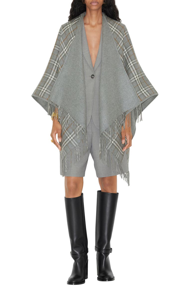 Vintage Check Wool Cape, Main, color, GREY