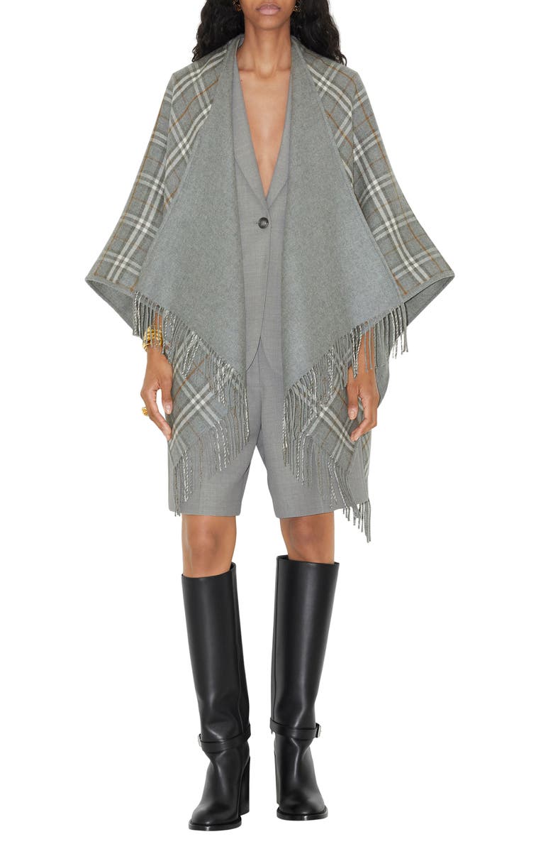 Burberry Vintage Check Wool Cape, Main, color, Grey