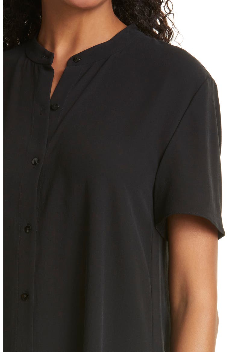 Mandarin Collar Silk Shirtdress, Alternate, color, BLACK