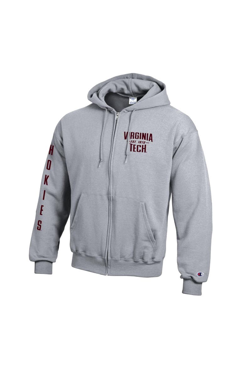 Men's Champion  Heather Gray Virginia Tech Hokies Varsity Powerblend Full-Zip Fleece Hoodie, Alternate, color, Heather Gray